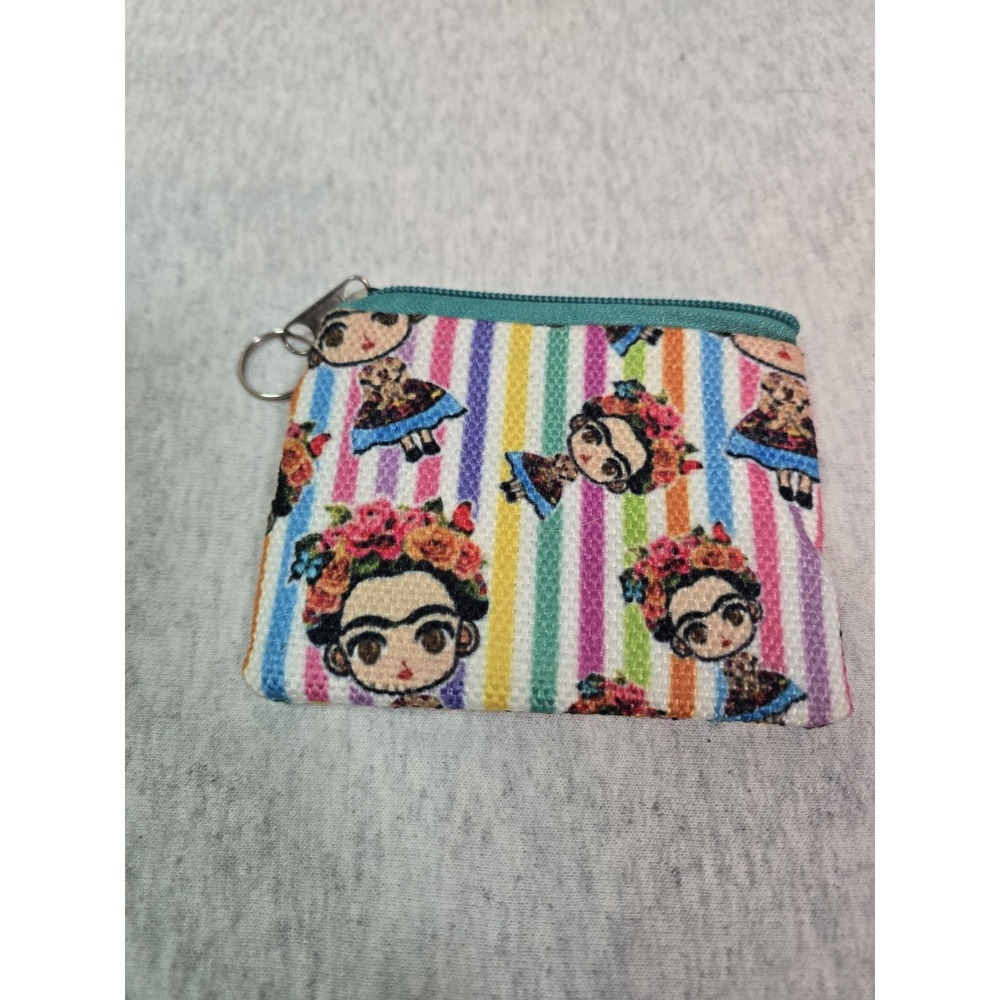 FRIDA Mexican multi-color Fabric Coin Purse Artesanal Colorful Boho